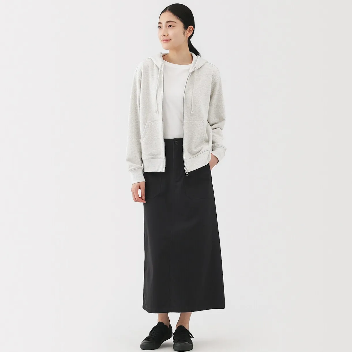 Jupe midi coupe droite avec motif de chevrons et en coton pour femme