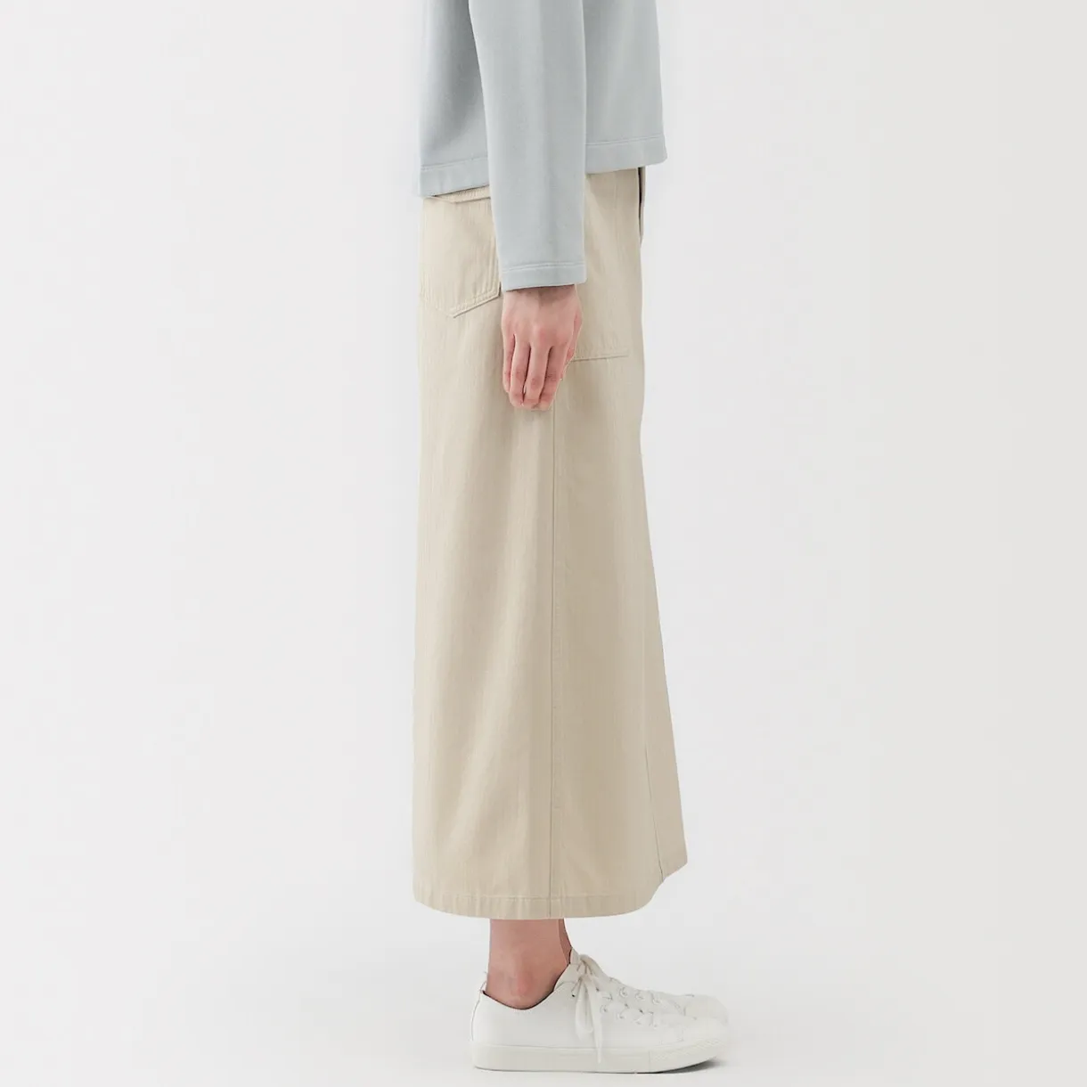Jupe midi coupe droite avec motif de chevrons et en coton pour femme