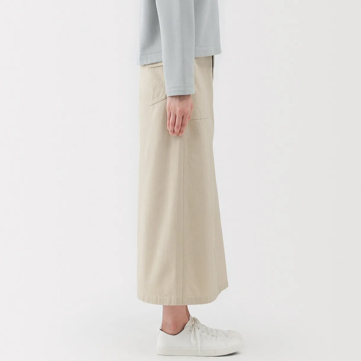 Jupe midi coupe droite avec motif de chevrons et en coton pour femme