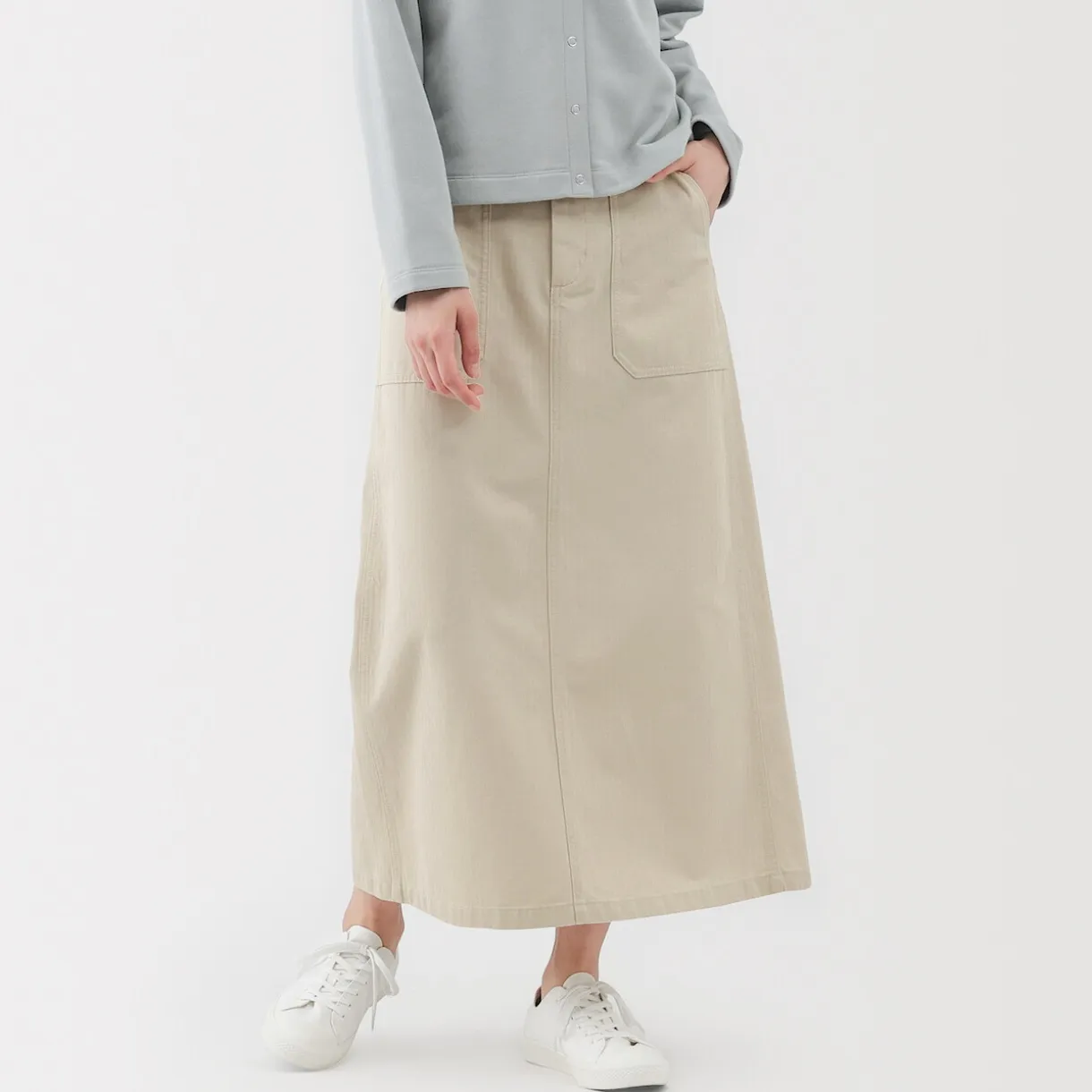 Jupe midi coupe droite avec motif de chevrons et en coton pour femme