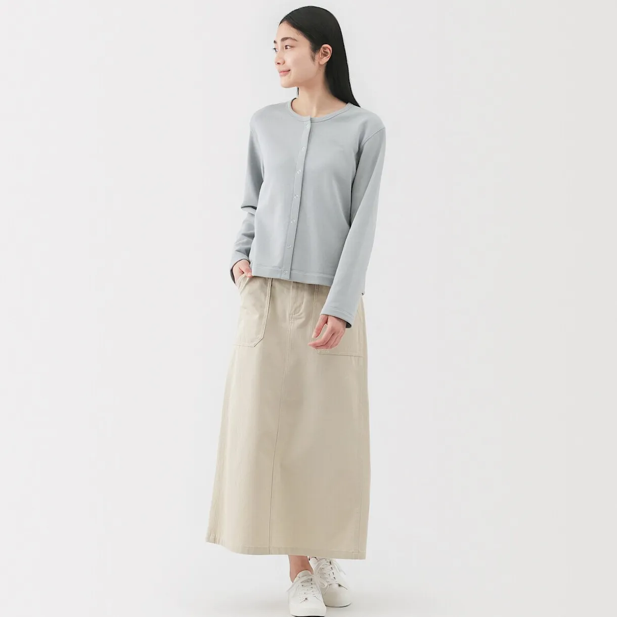 Jupe midi coupe droite avec motif de chevrons et en coton pour femme