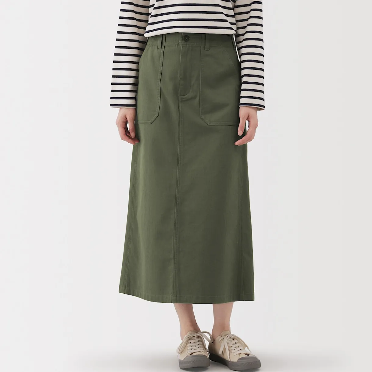 Jupe midi coupe droite avec motif de chevrons et en coton pour femme