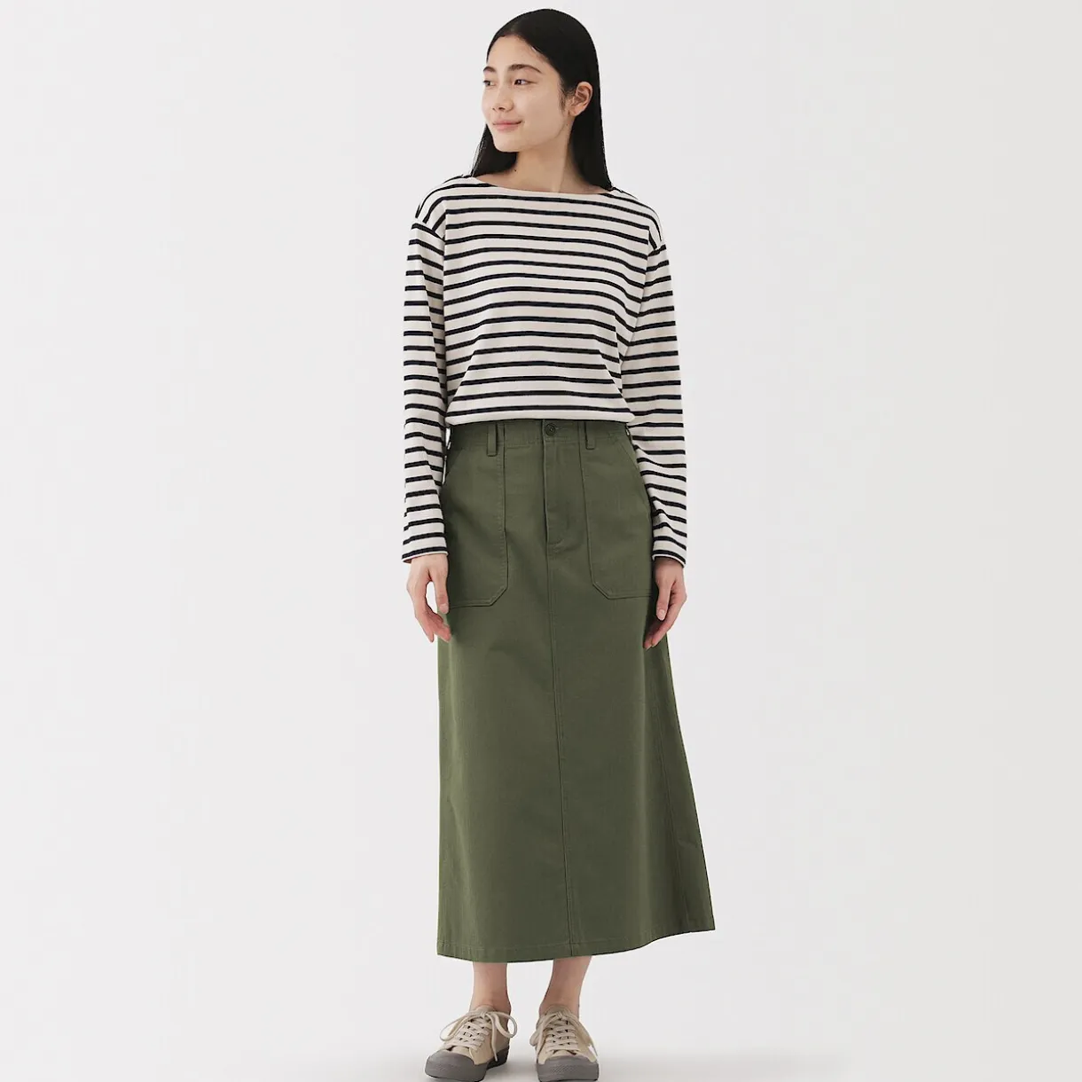 Jupe midi coupe droite avec motif de chevrons et en coton pour femme