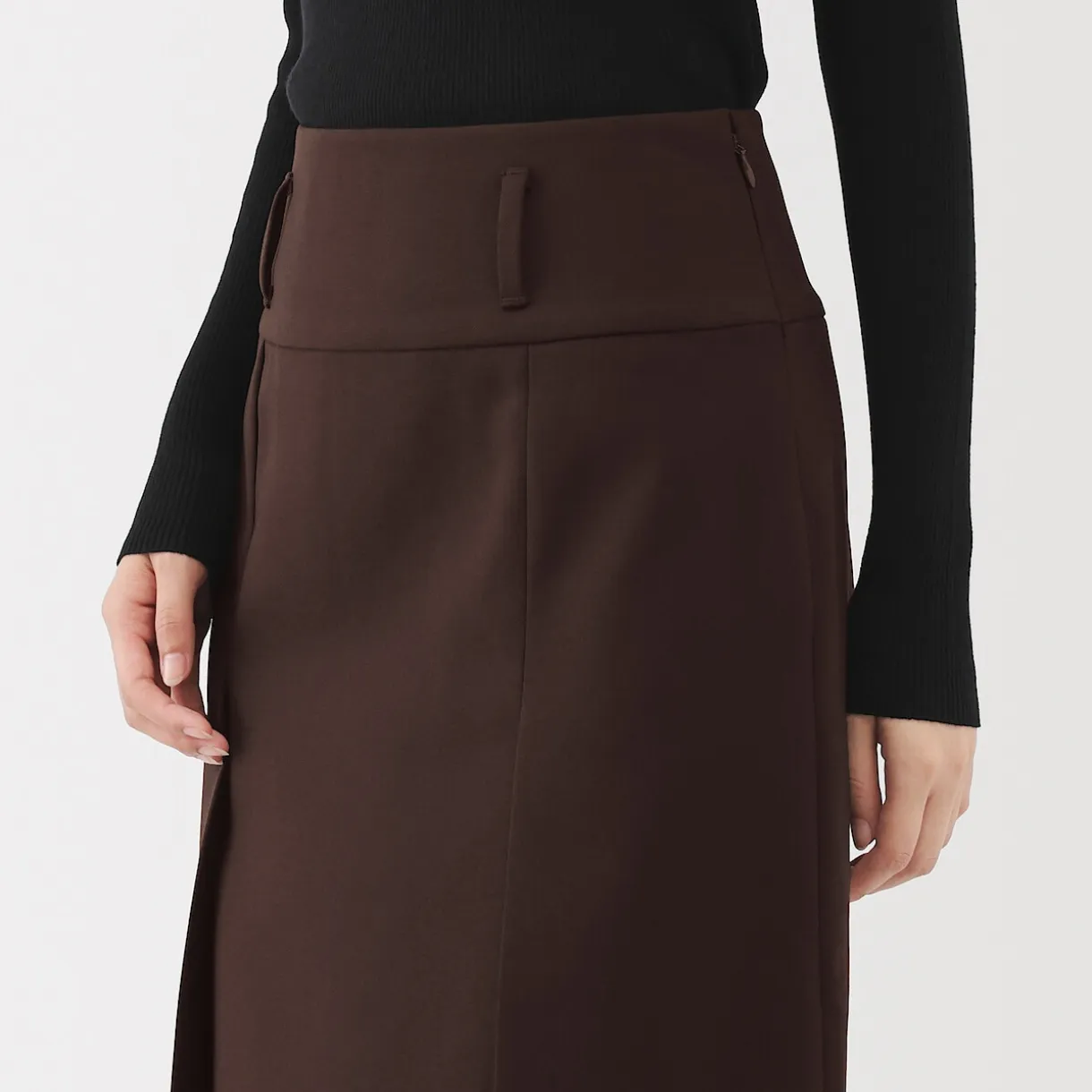 Jupe midi plissée en sergé de polyester pour femme