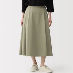 Jupe midi plissée et évasée en sergé de coton mélangé pour femme