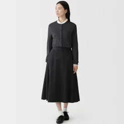 Jupe midi plissée et évasée en sergé de coton mélangé pour femme