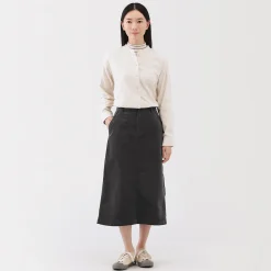 Jupe midi taille haute en velours côtelé extensible pour femme
