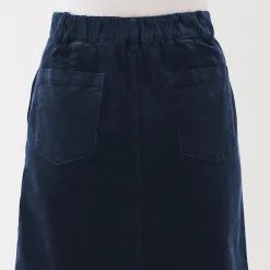 Jupe midi taille haute en velours côtelé extensible pour femme