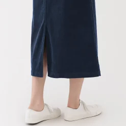 Jupe midi taille haute en velours côtelé extensible pour femme