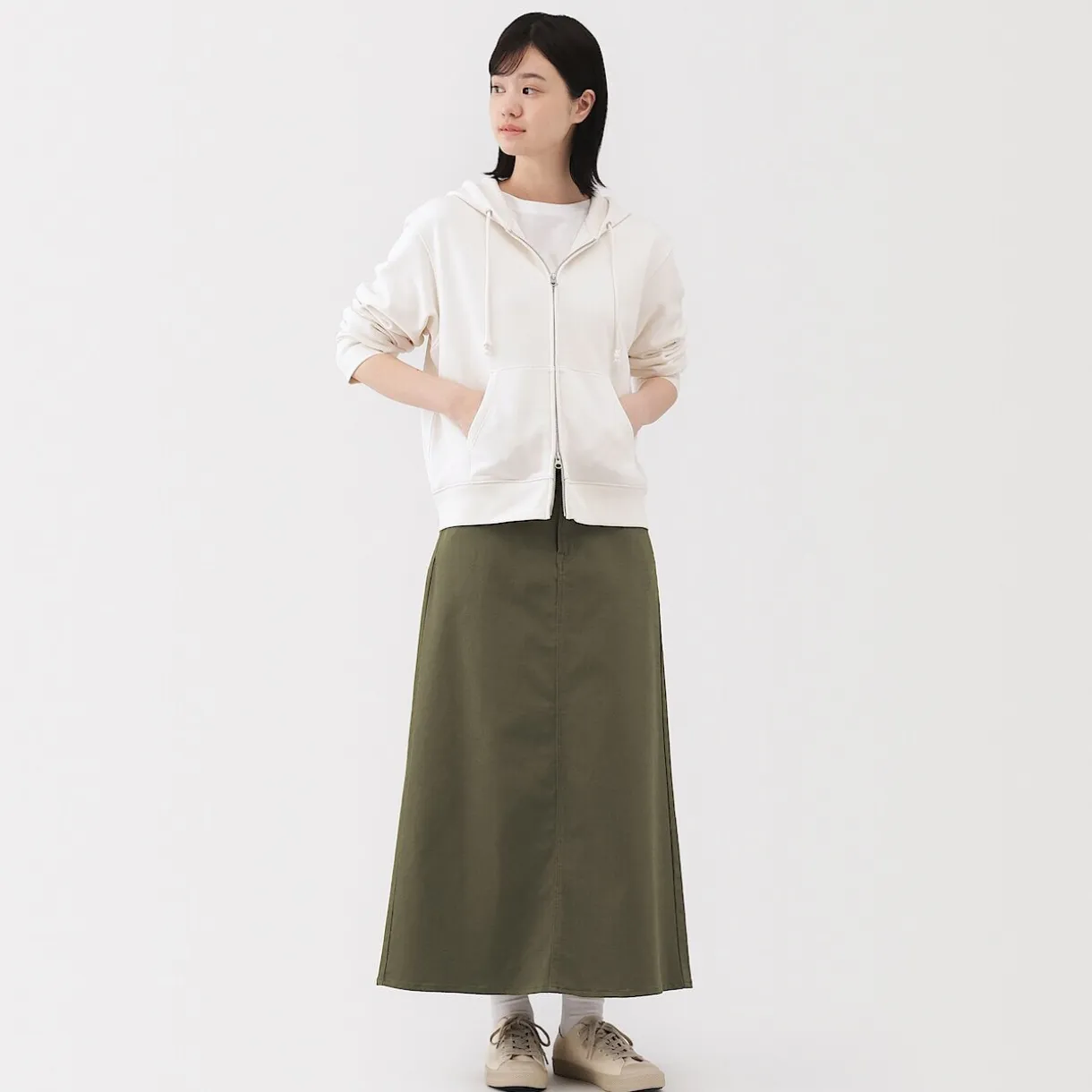 Jupe trapèze en chino extensible pour femme