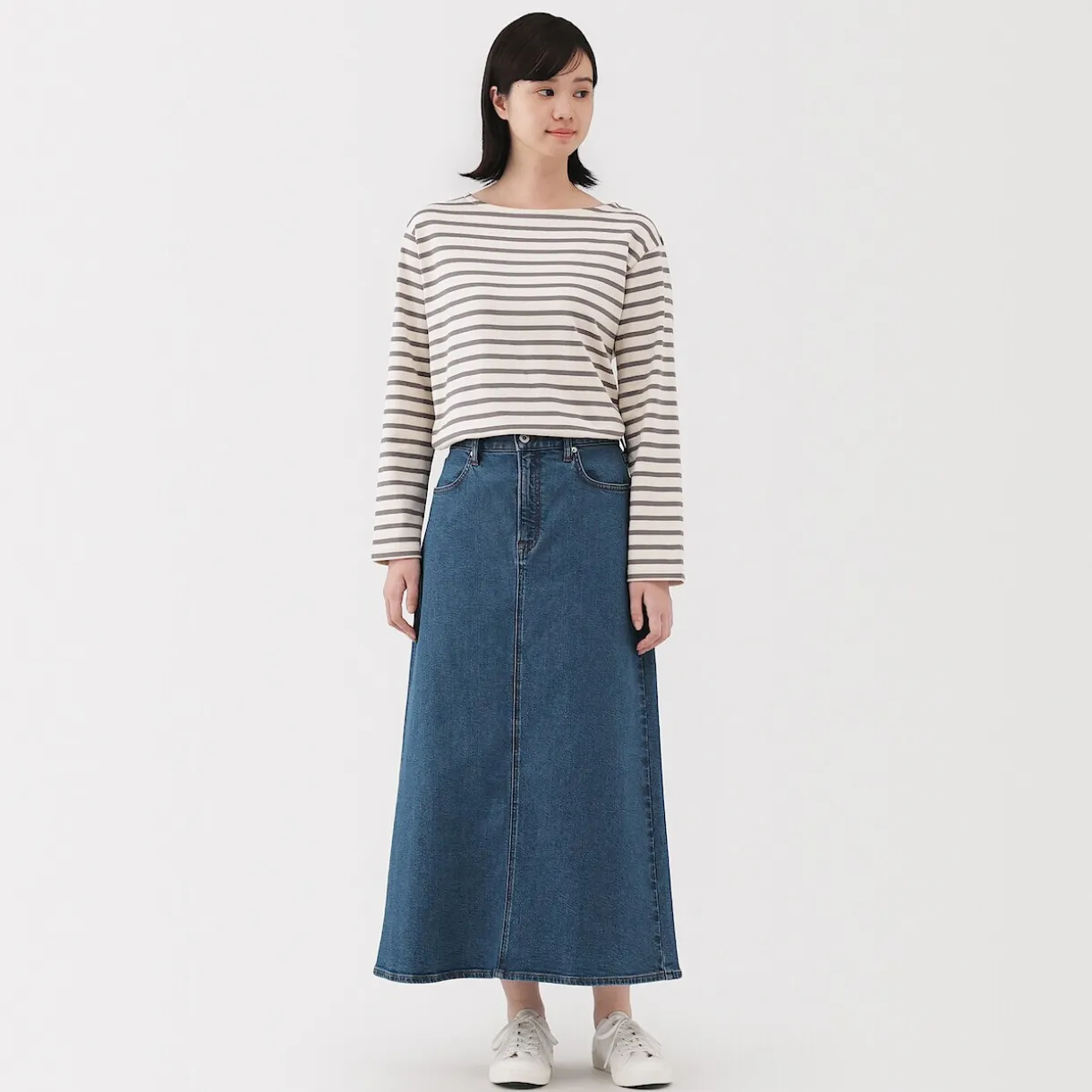 Jupe trapèze en denim extensible pour femme