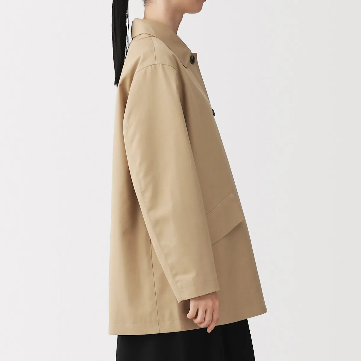 Manteau à col montant déperlant en sergé de coton pour femme