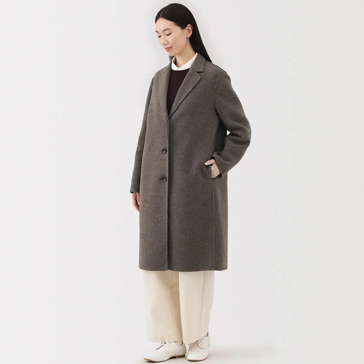 Manteau Chesterfield en mélange de laine mérinos pour femme