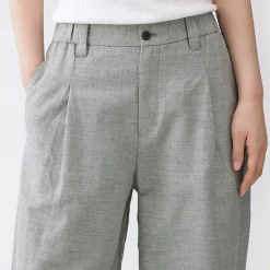 Pantalon à plis à chevrons en mélange de lin pour femme