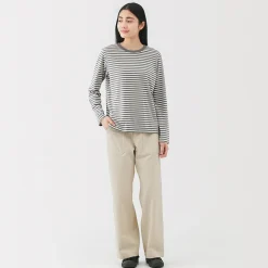 Pantalon avec motif de chevrons en coton pour femme