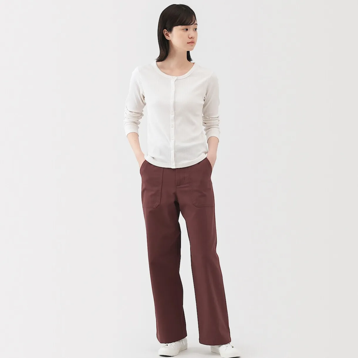 Pantalon avec motif de chevrons en coton pour femme