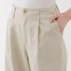 Pantalon chino long à pinces en coton coupe large pour femme