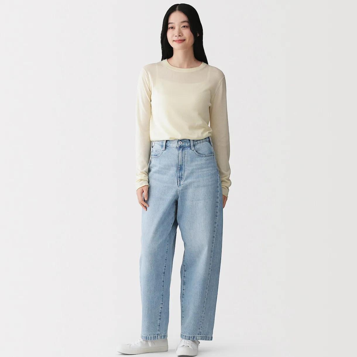 Pantalon coupe cocon en denim et kapok mélangé pour femme