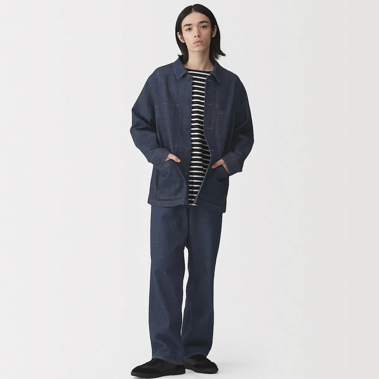 Pantalon coupe large en denim et kapok mélangé pour homme