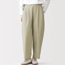 Pantalon fuselé à jambes larges en sergé de coton mélangé pour femme