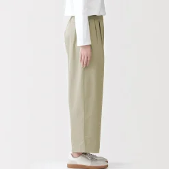 Pantalon fuselé à jambes larges en sergé de coton mélangé pour femme