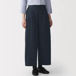 Pantalon fuselé à jambes larges en sergé de coton mélangé pour femme