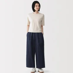 Pantalon large en mélange lin-denim pour femme