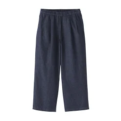 Pantalon large en mélange lin-denim pour femme