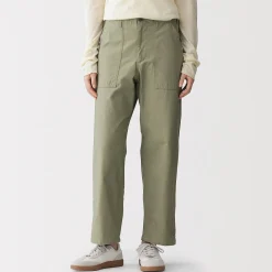 Pantalon longueur cheville en coton délavé pour femme