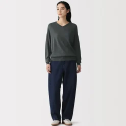 Pull à col en V en mélange de fibres de soja pour femme