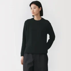 Pull à col ras du cou bouclé en mélange de coton pour femme