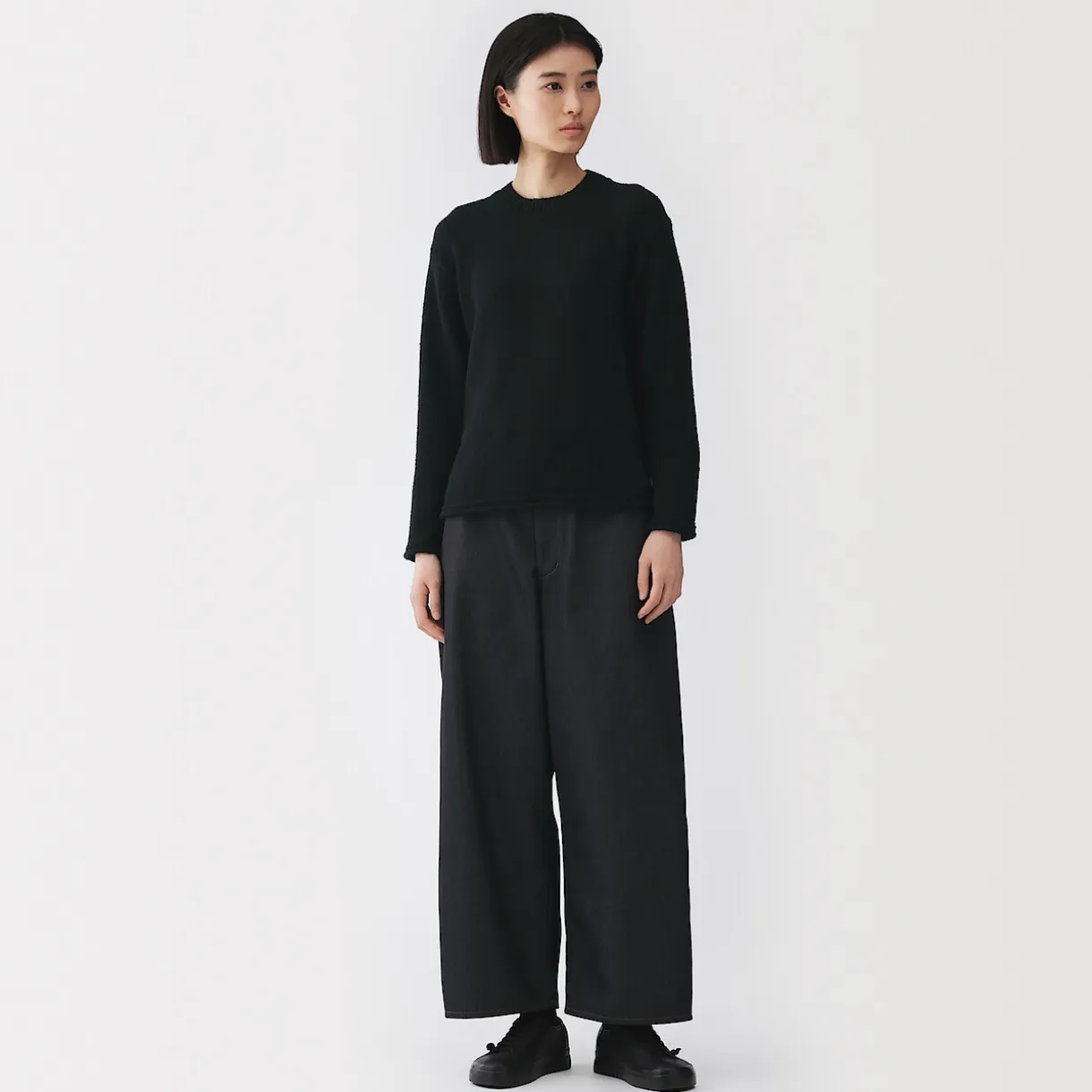 Pull à col ras du cou bouclé en mélange de coton pour femme