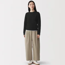 Pull à col ras du cou en tricot de coton mélangé pour femme