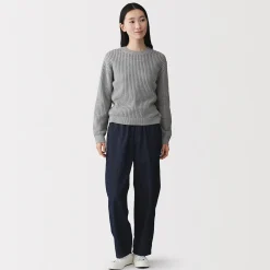 Pull à col ras du cou en tricot de coton mélangé pour femme