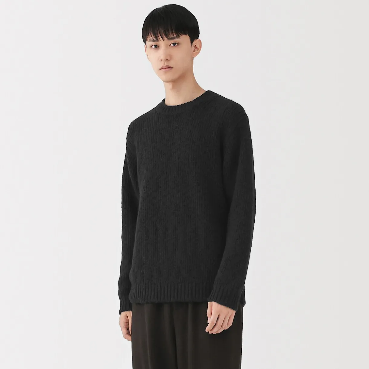 Pull à col rond à tricot épais en laine mérinos pour homme