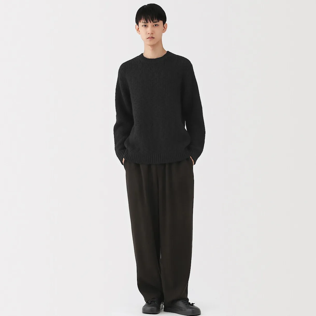 Pull à col rond à tricot épais en laine mérinos pour homme