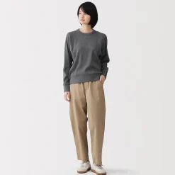 Pull à col rond en coton biologique tricoté gaufré pour femme