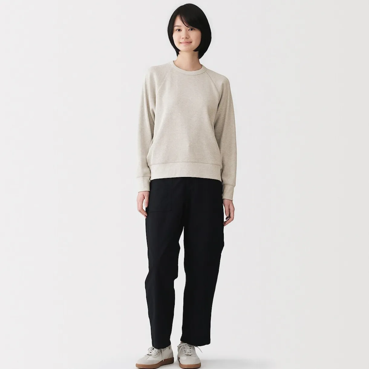 Pull à col rond en coton biologique tricoté gaufré pour femme