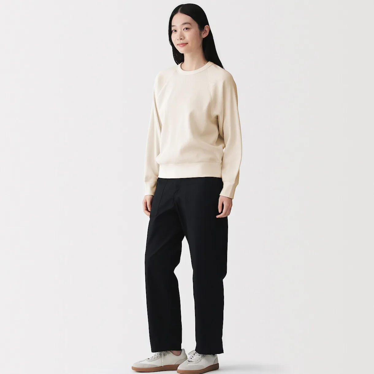 Pull à col rond en coton biologique tricoté gaufré pour femme