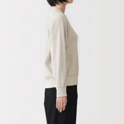 Pull à col rond en coton biologique tricoté gaufré pour femme