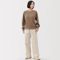 Pull à col rond en coton biologique tricoté gaufré pour femme