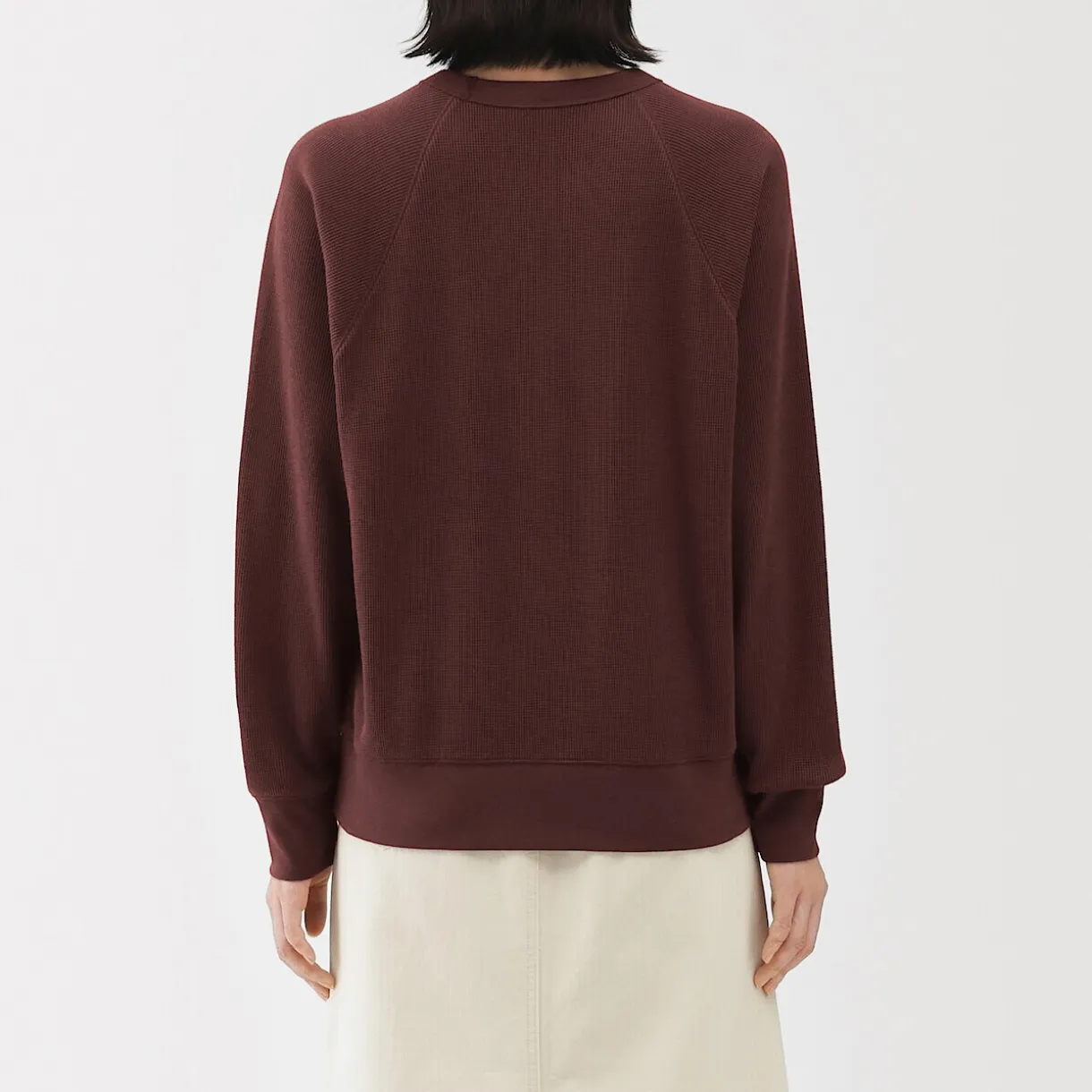 Pull à col rond en coton biologique tricoté gaufré pour femme