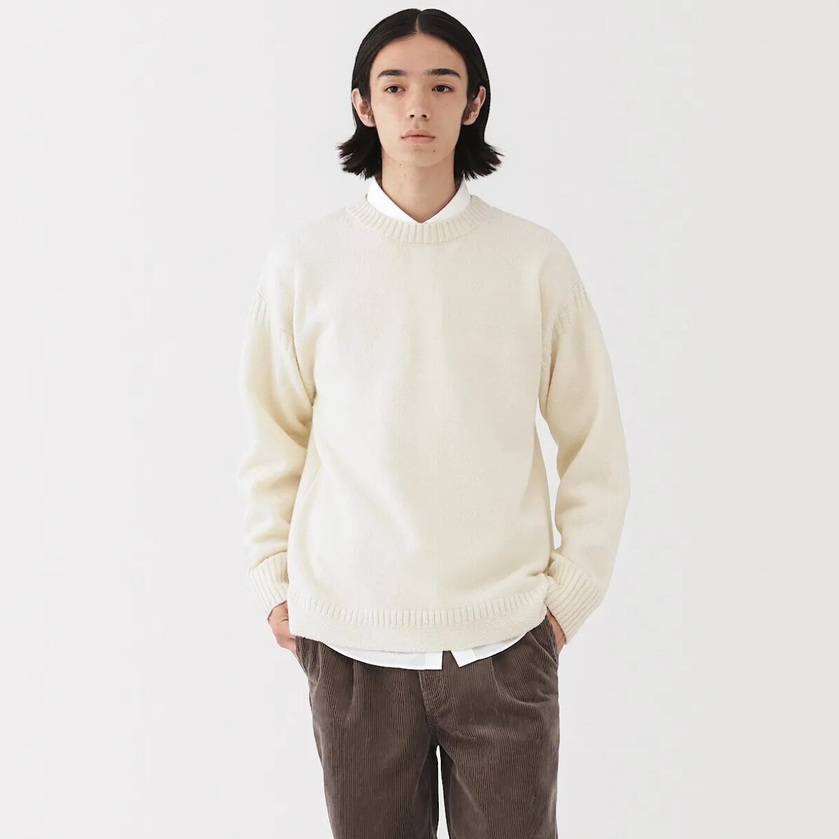 Pull à col rond en laine des Andes à grosses mailles pour homme