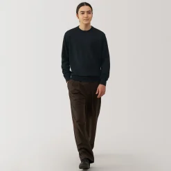 Pull à col rond en laine tricot fin pour homme