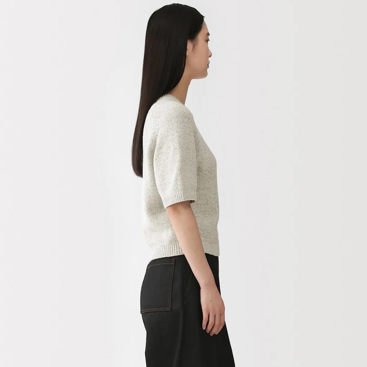 Pull à manches mi-longues bouclé en mélange de coton pour femme