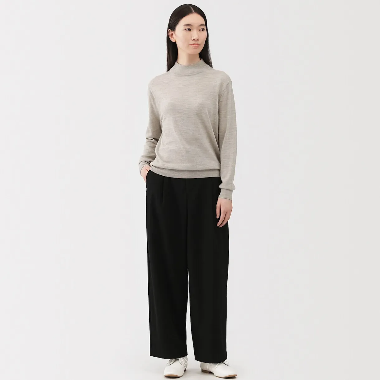 Pull col montant en laine à fine maille femme