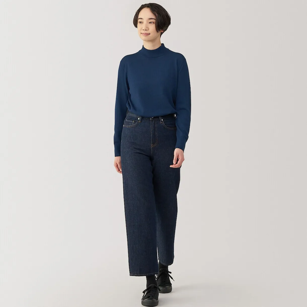 Pull col montant en laine à fine maille femme