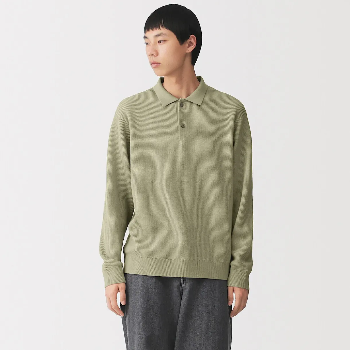 Pull polo côtelé en mélange de coton pour homme