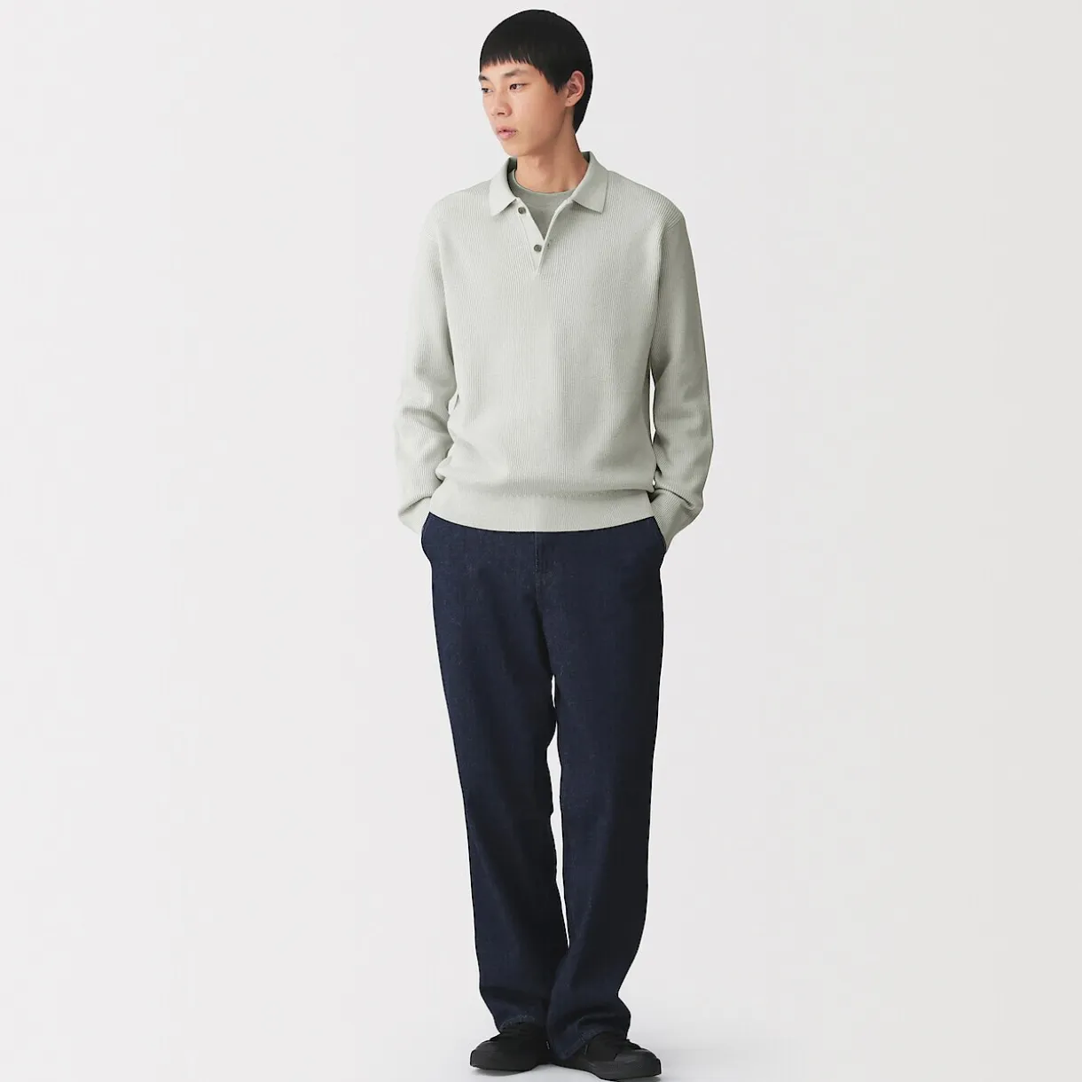 Pull polo côtelé en mélange de coton pour homme