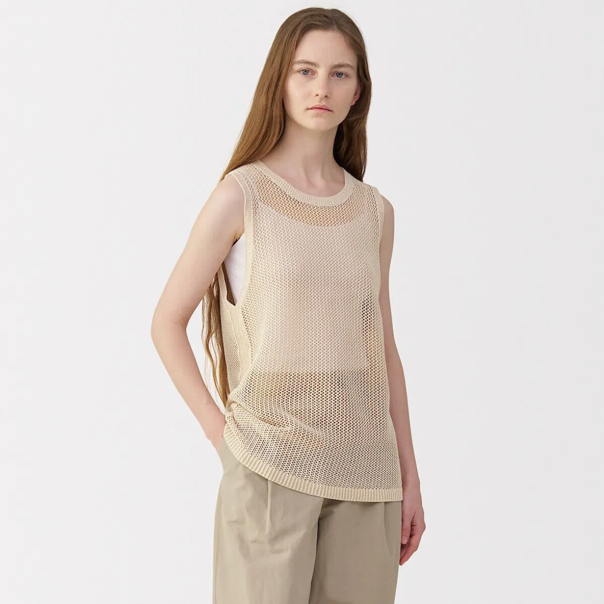 Pull sans manche en tricot de washi et coton pour femme